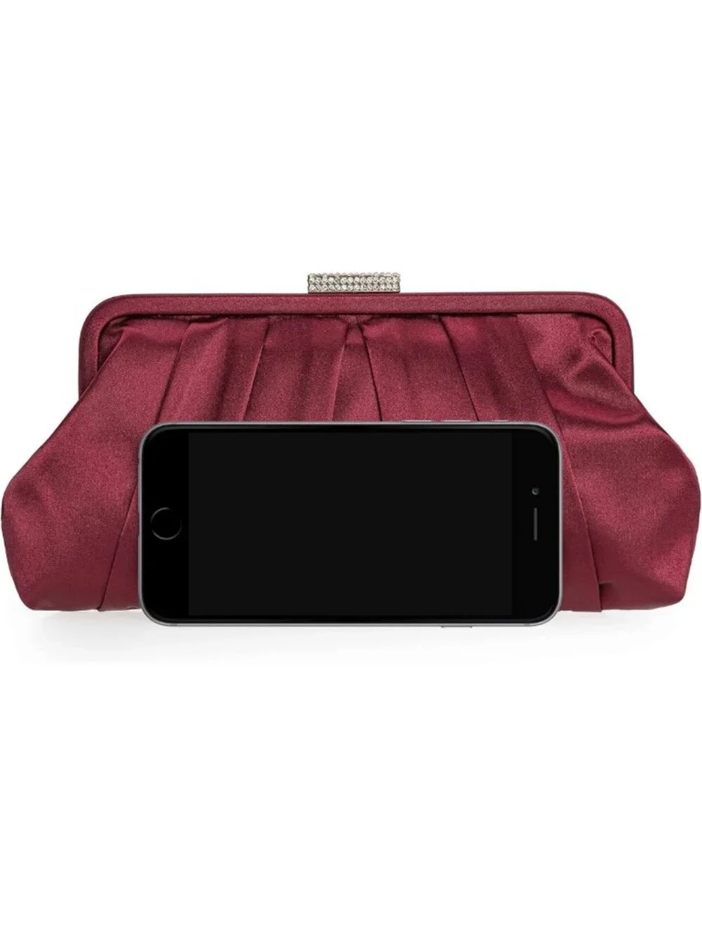 Elegant Pleated Satin Clutch Bag with Diamante, Perfect for Weddings & Formal